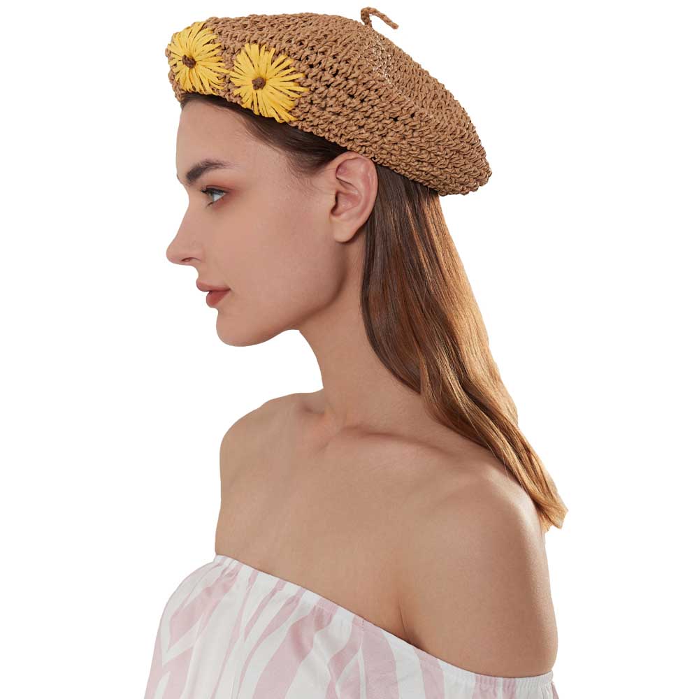 JH JOEJERRY Straw Beret Summer French Beret Hats for Women Artist Crochet Beret