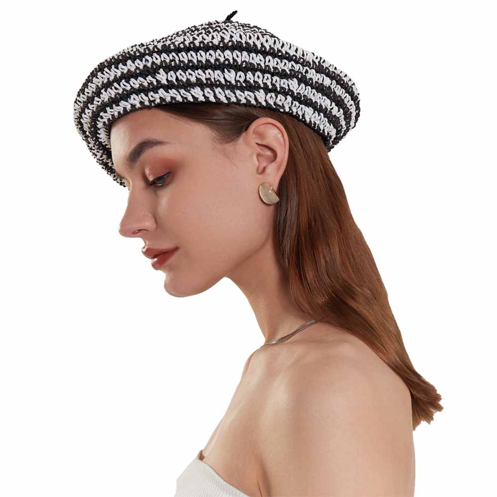 JH JOEJERRY Straw Beret Summer French Beret Hats for Women Artist Crochet Beret
