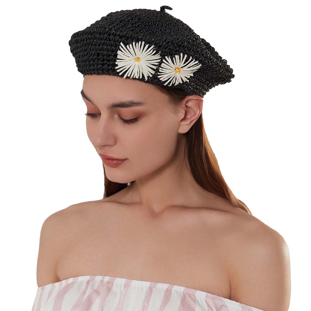 JH JOEJERRY Straw Beret Summer French Beret Hats for Women Artist Crochet Beret