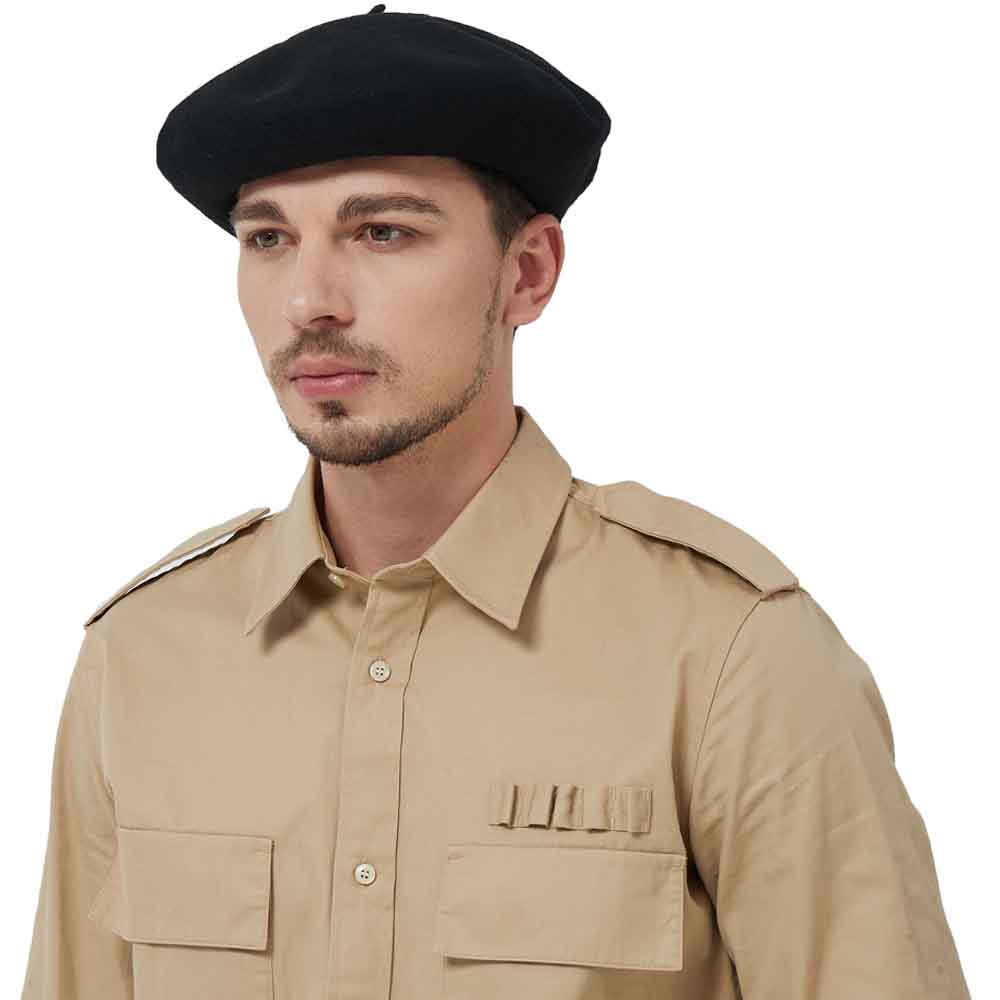 JH JOEJERRY Wool Beret Big French Artist Hat for Men Women Military Beret Black