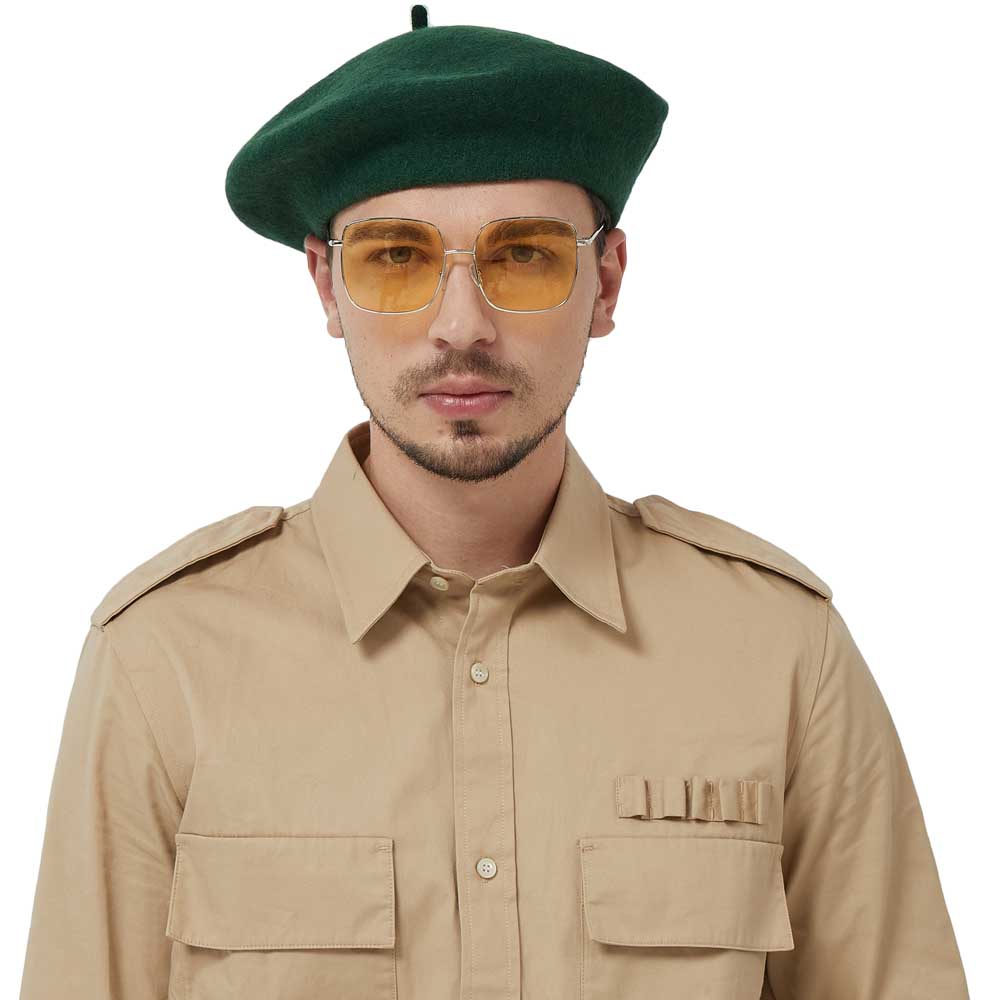 JH JOEJERRY Wool Beret Big French Artist Hat for Men Women Military Beret Green