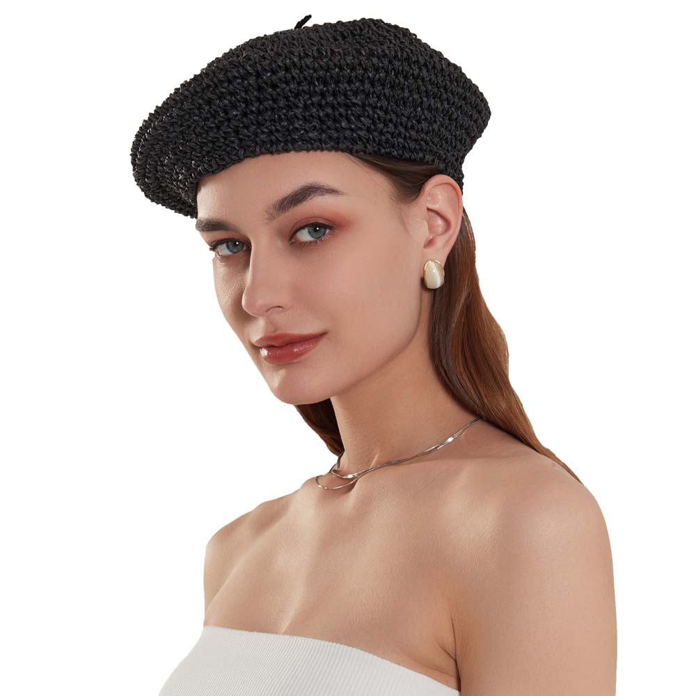JH JOEJERRY Straw Beret Summer French Beret Hats for Women Artist Crochet Beret